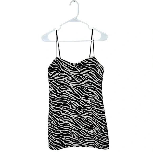 For Love & Lemons Lyla Mini White/Black Zebra Print Dress Size Medium - Picture 6 of 13